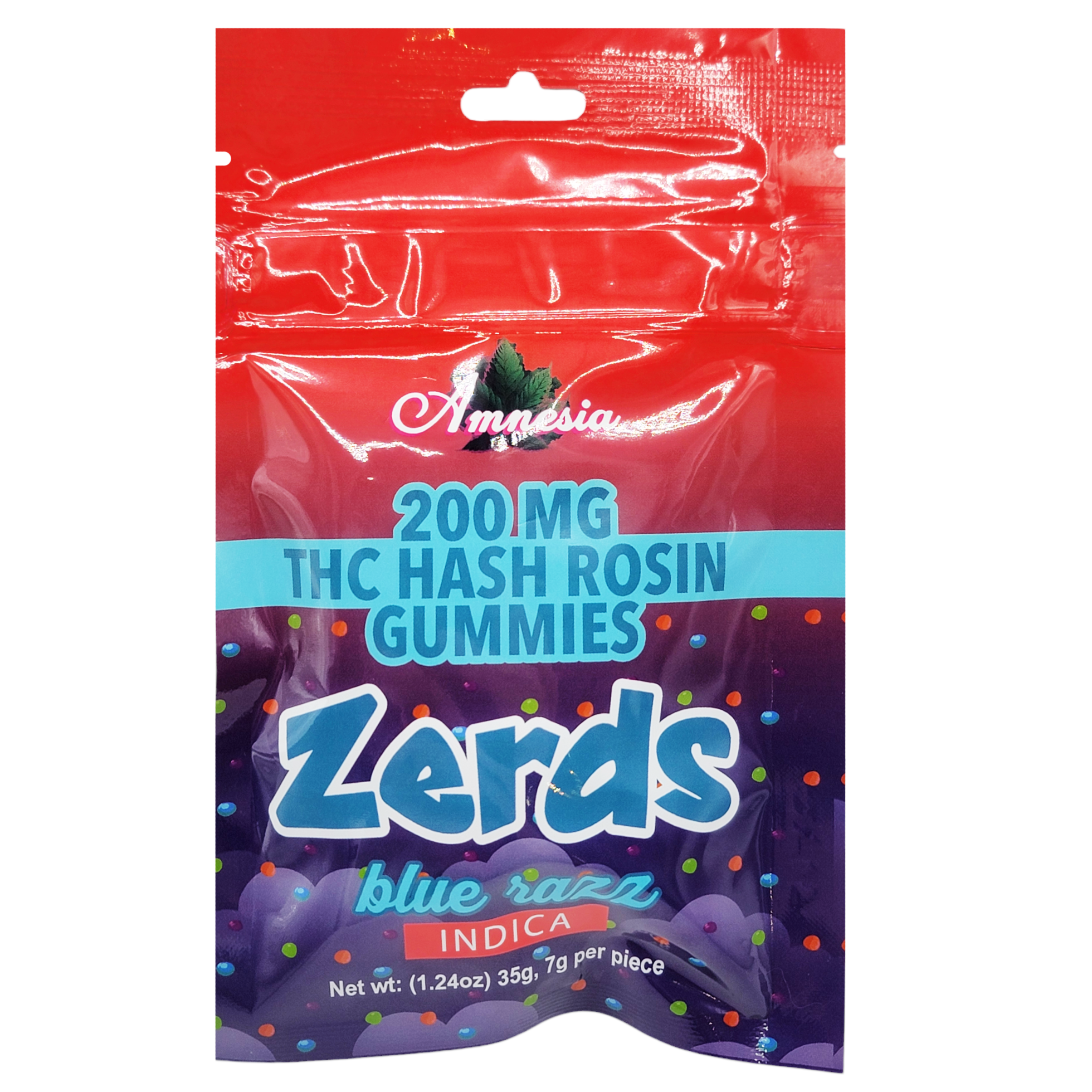 Photograph of product: Amnesia Zerds Blue Razz au chocolat Rosin Single Gummy 200mg Rec