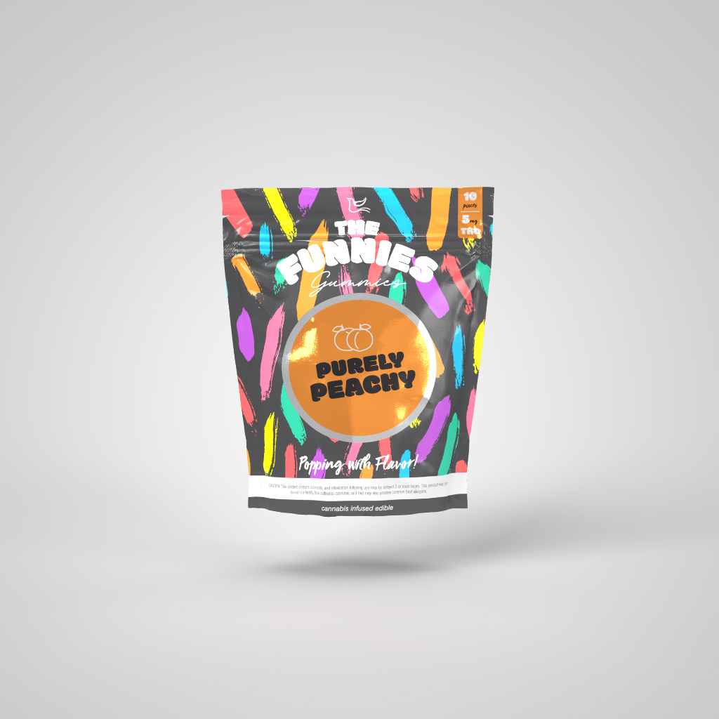 Photograph of product: Purely Peachy | 5mg | 10pk Gummies | The Funnies Gummies