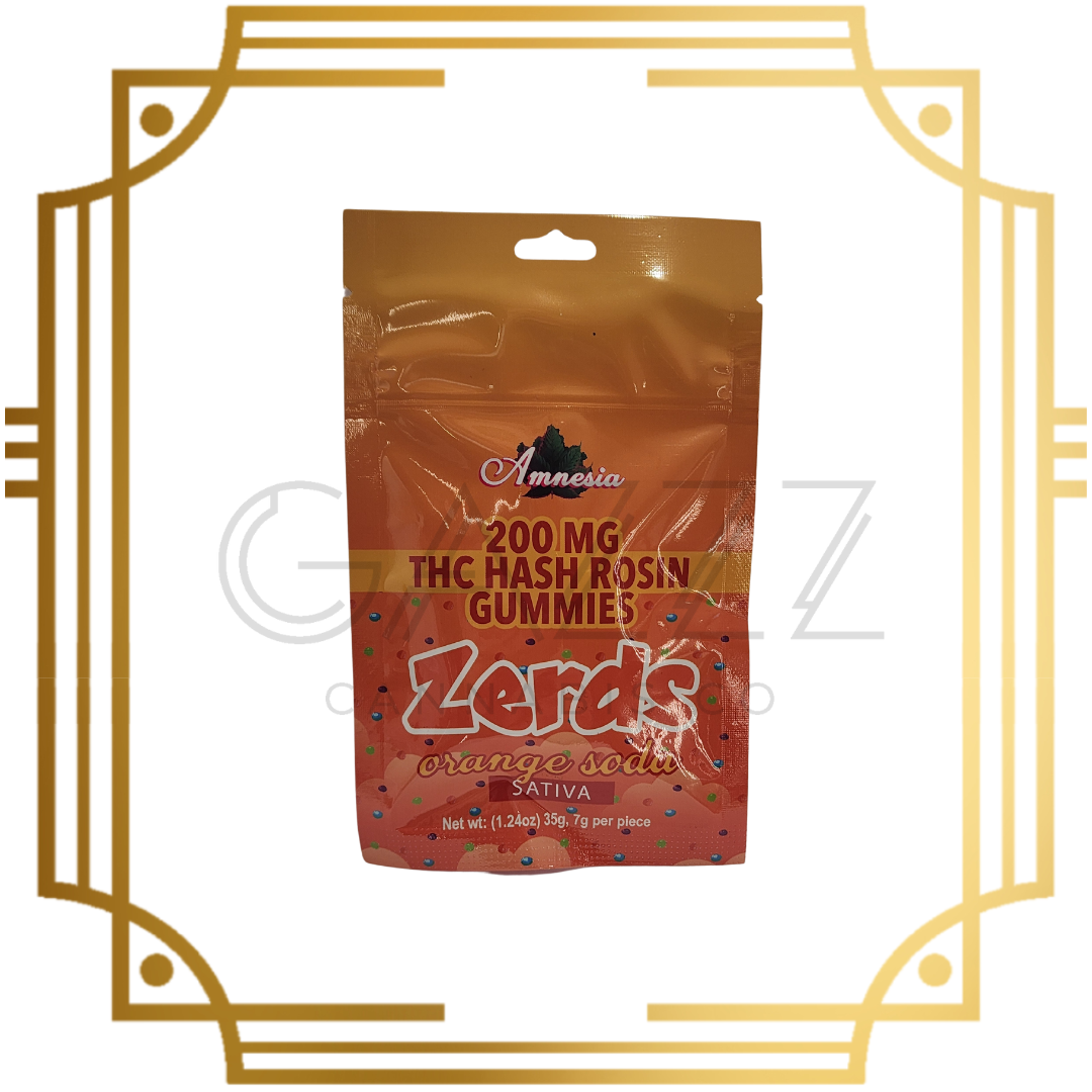 Photograph of product: Amnesia Zerds Orange Soda au chocolat Rosin Gummies 200MG