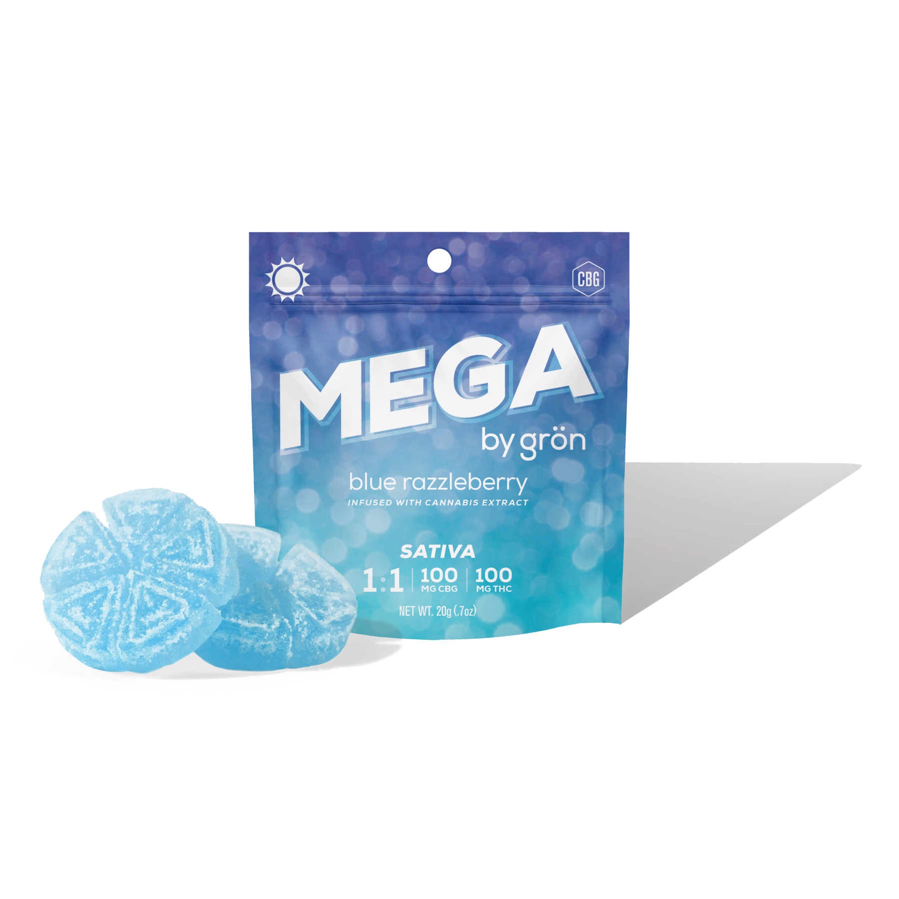 Photograph of product: Gron | Blue Razzleberry MEGA 2pc | 100mg Gummies