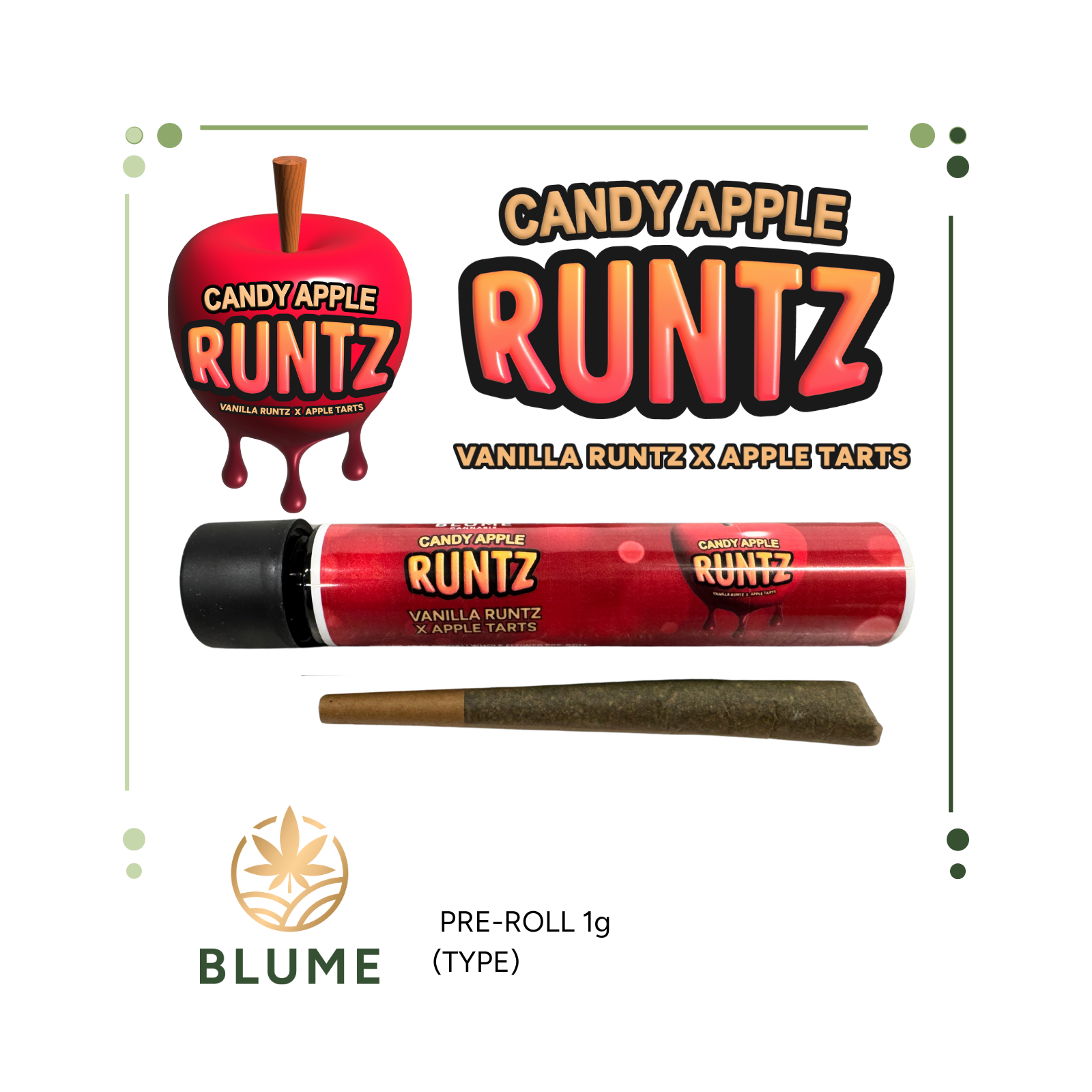 Photograph of product: BLUME CANDY APPLE RUNTZ PREROLL 1G