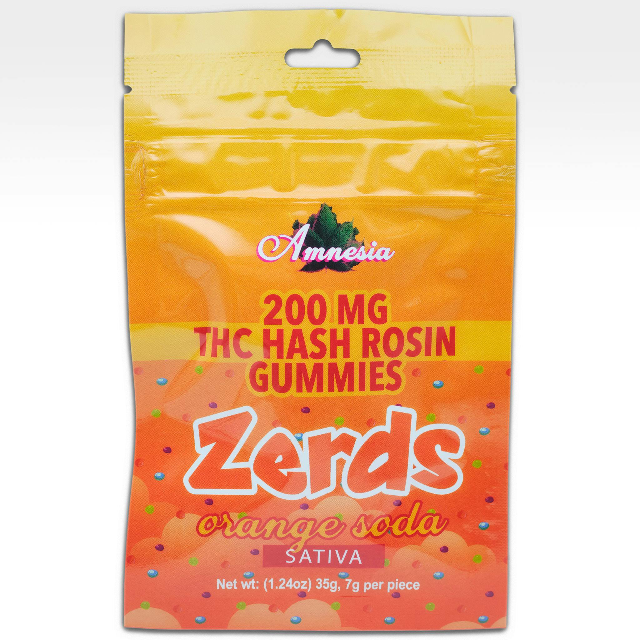 Photograph of product: Amnesia - 200mg Zerds au chocolat Rosin Gummies - Orange Soda