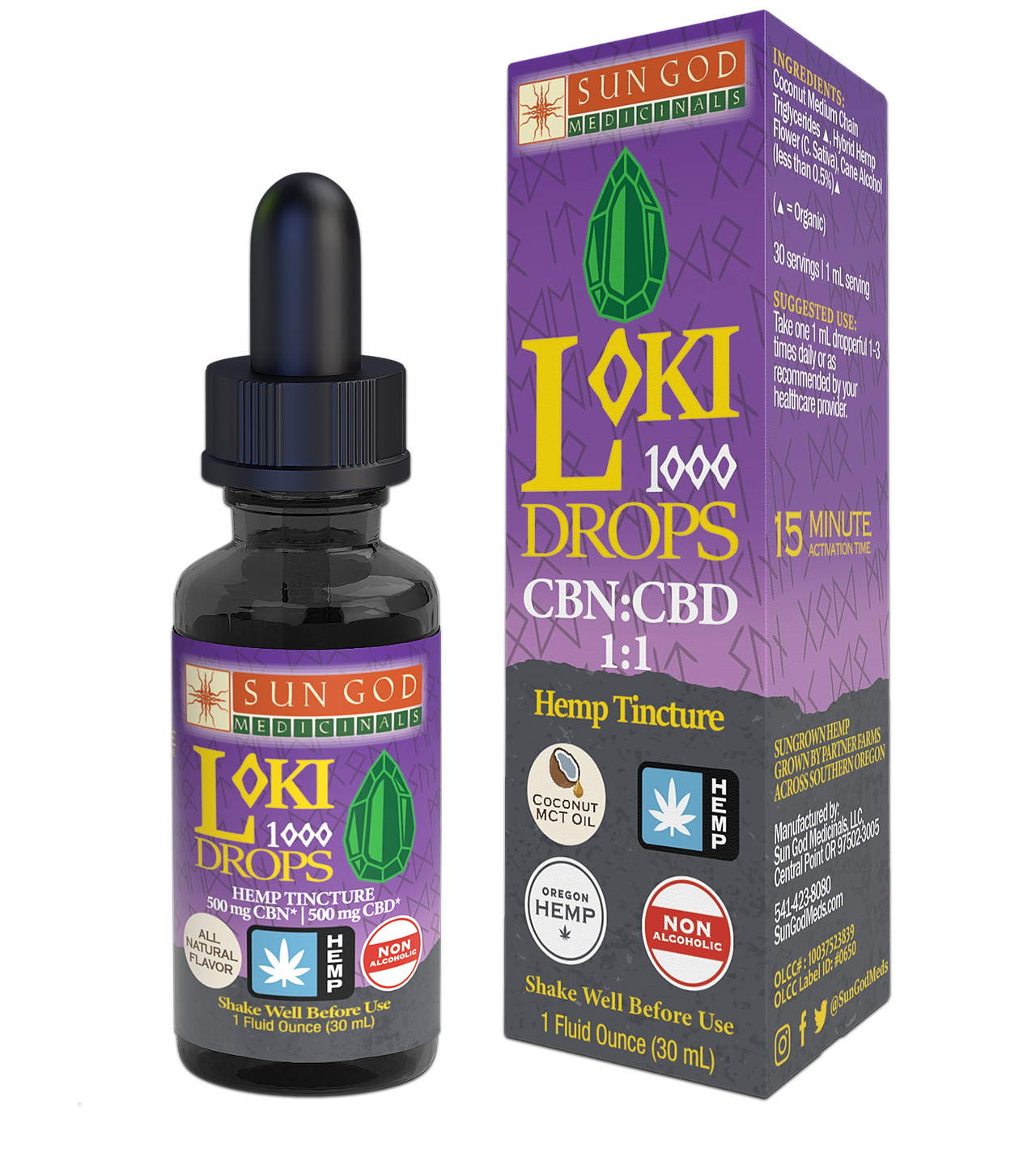 Photograph of product: Sun God Loki Drops 1:1 Sleep CBN:CBD