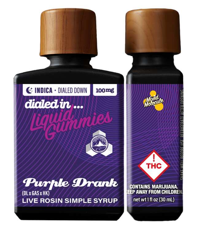 Photograph of product: Dialed In...Gummies (I) Purple Drank Batch #454 Liquid Live Rosin Simple Syrup 100mg