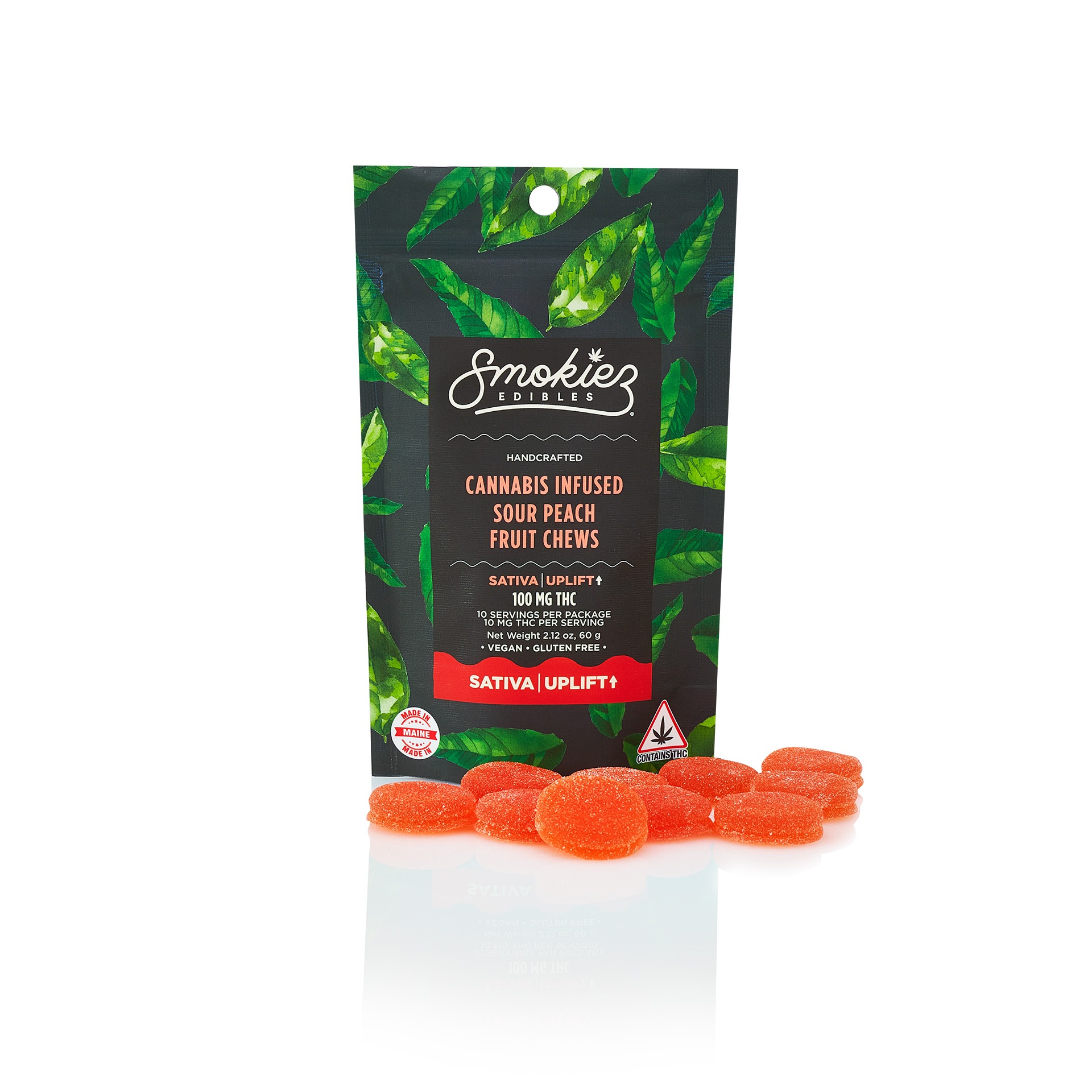 Photograph of product: Smokiez Edibles 100mg SOUR PEACH Oui'd Uplift Oui'd Infused Fruit Chews 10pk