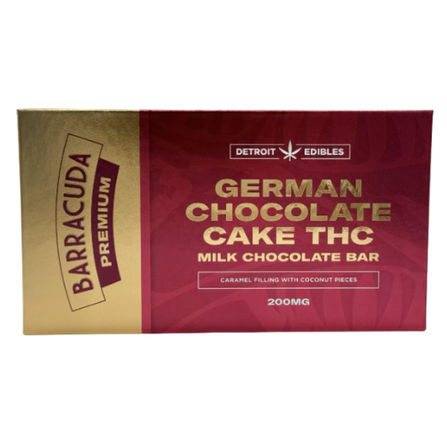 Photograph of product: Detroit Edible Company Barracuda German Chocolate Cake Milk Chocolate Bar 200mg TH-oui