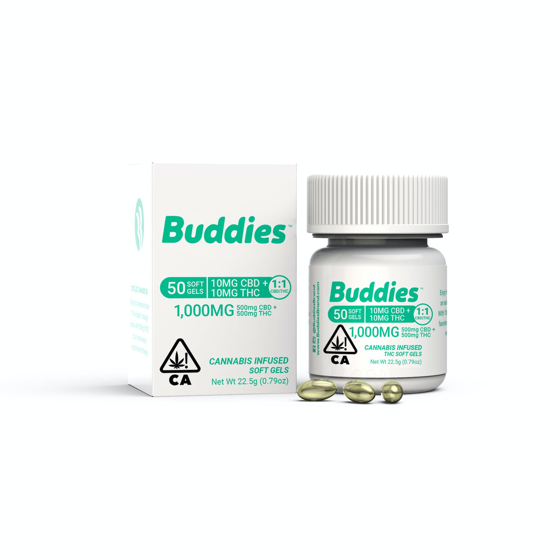 Photograph of product: Buddies TH-oui/CBD 10mg:10mg Ratio Capsule 50Pk