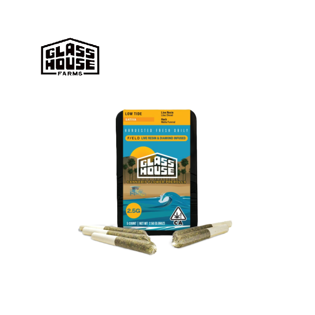 Photograph of product: LOW TIDE 2.5G 5 PACK RESIN & DIAMOND INFUSED PREROLLS