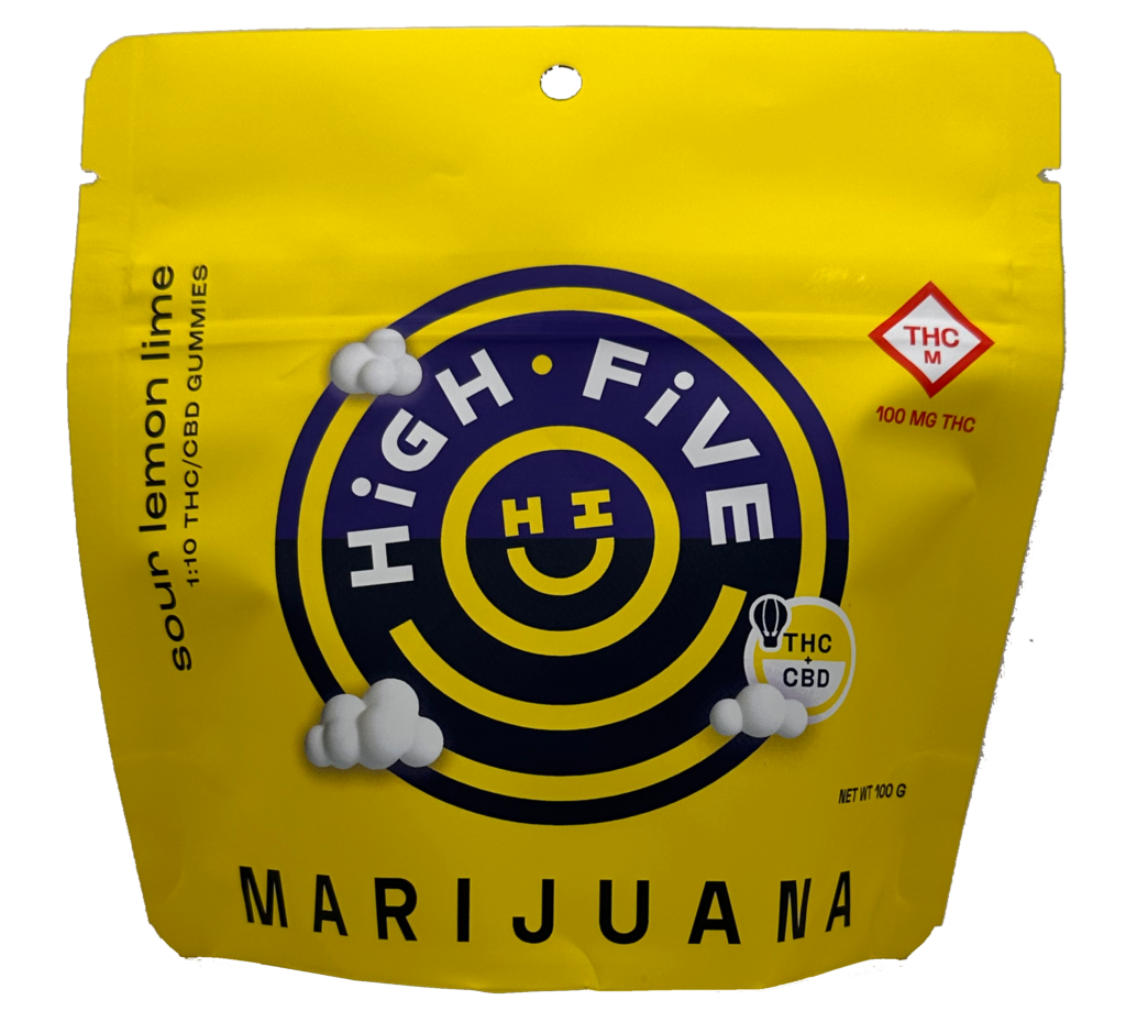 Photograph of product: High Five | Gummies | Sour Lemon Lime 1:10 100mg