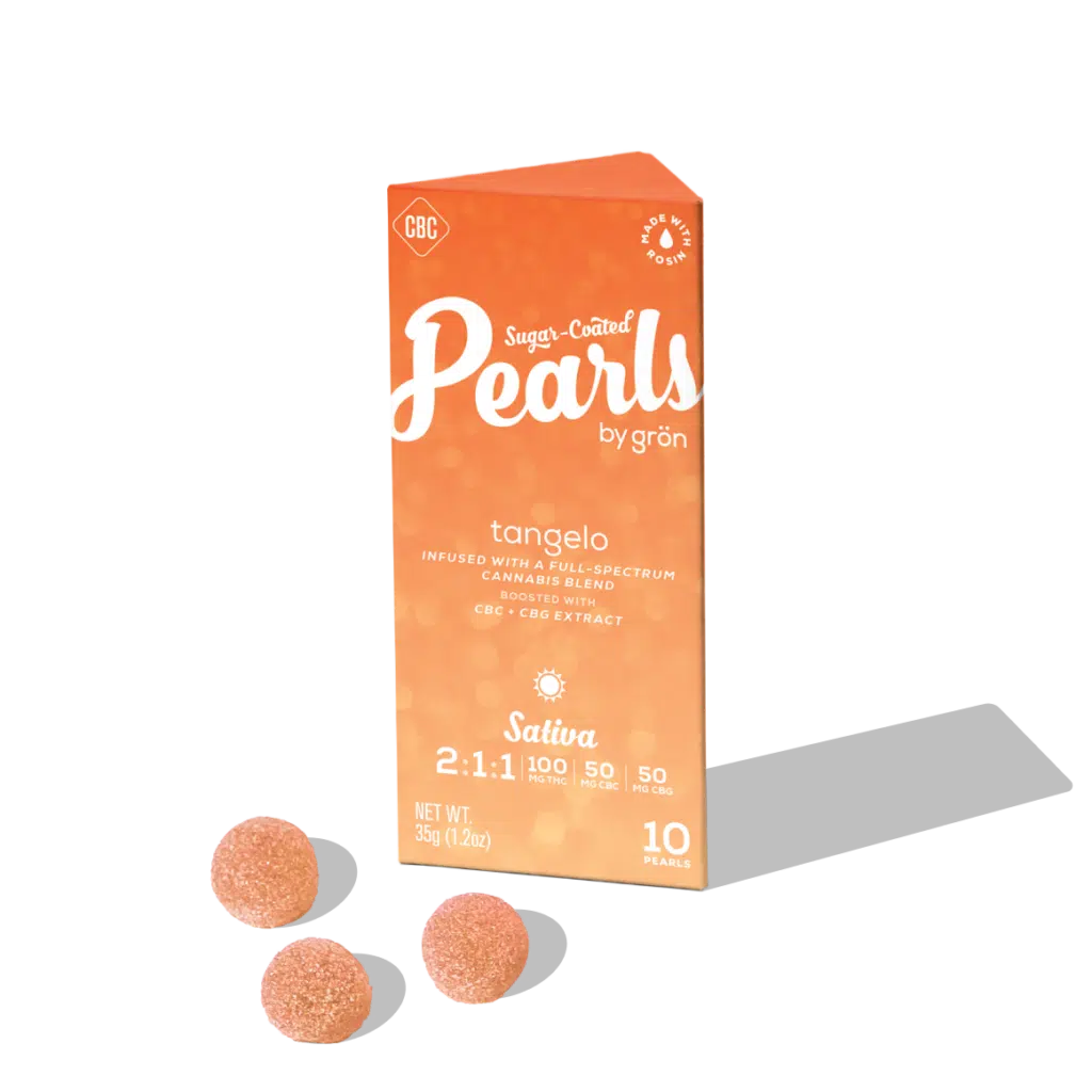Photograph of product: Gron - 2:1:1 Tangelo Oui'd Pearls - 10mg TH-oui:5mg CBD:5mg CBG - 10ct