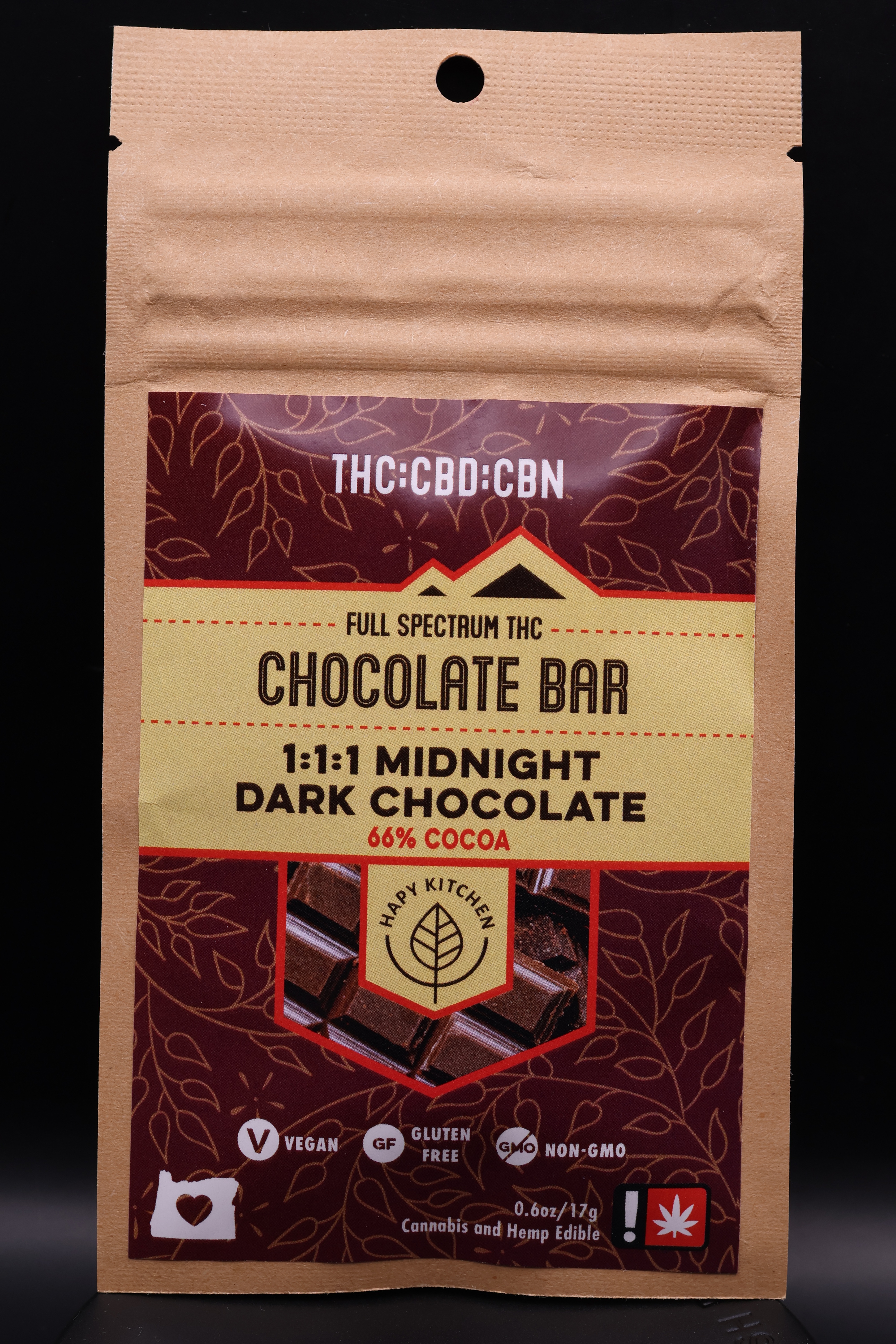 Photograph of product: Midnight 1:1:1 100mg Dark Chocolate (Hapy Kitchen)
