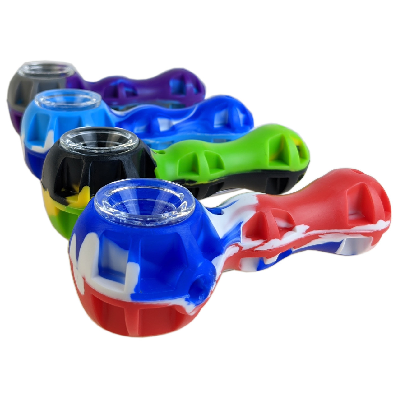 Photograph of product: 4.5" Silicone Hand Pipe - With Metal Poker (assorted colors) $10