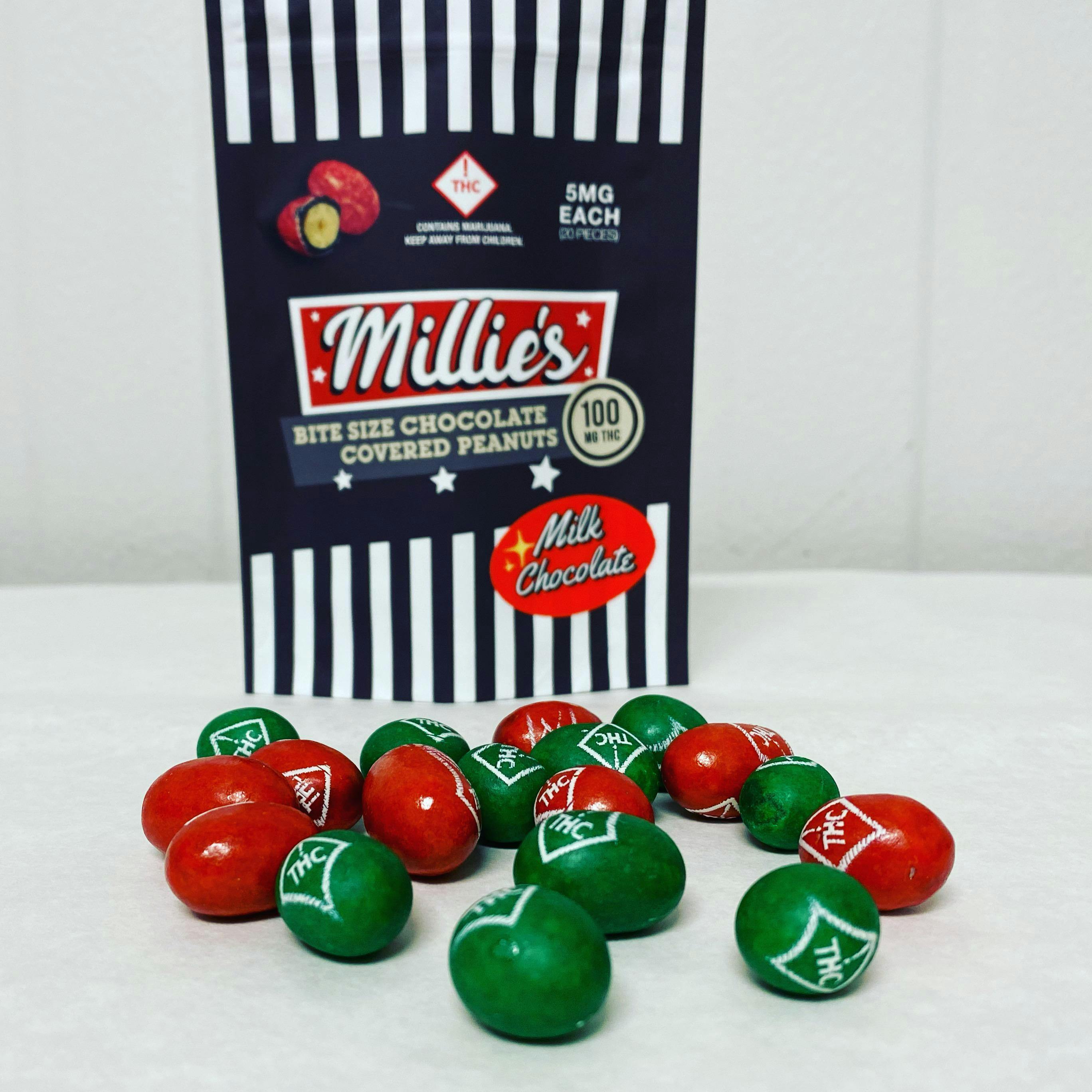 Photograph of product: MILLIE'S - 100mg LIVE ROSIN MILK CHOCOLATE PEANUTS