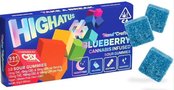 Photograph of product: Blueberry [I] - 100MG 1:1:1 CBN:CBD Sour Gummies 10PK