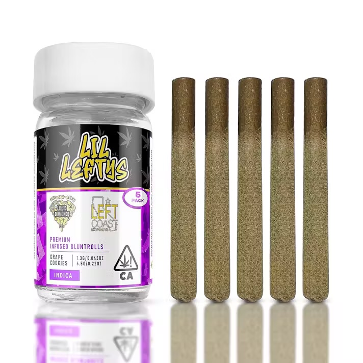 Photograph of product: Lil Leftys | Grape Cookies | Infused Blunts | 5 Pack | 6.5g