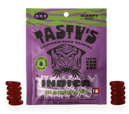 Photograph of product: 1:1 TH-oui:CBN Blackberry Hard Candies | 100mg