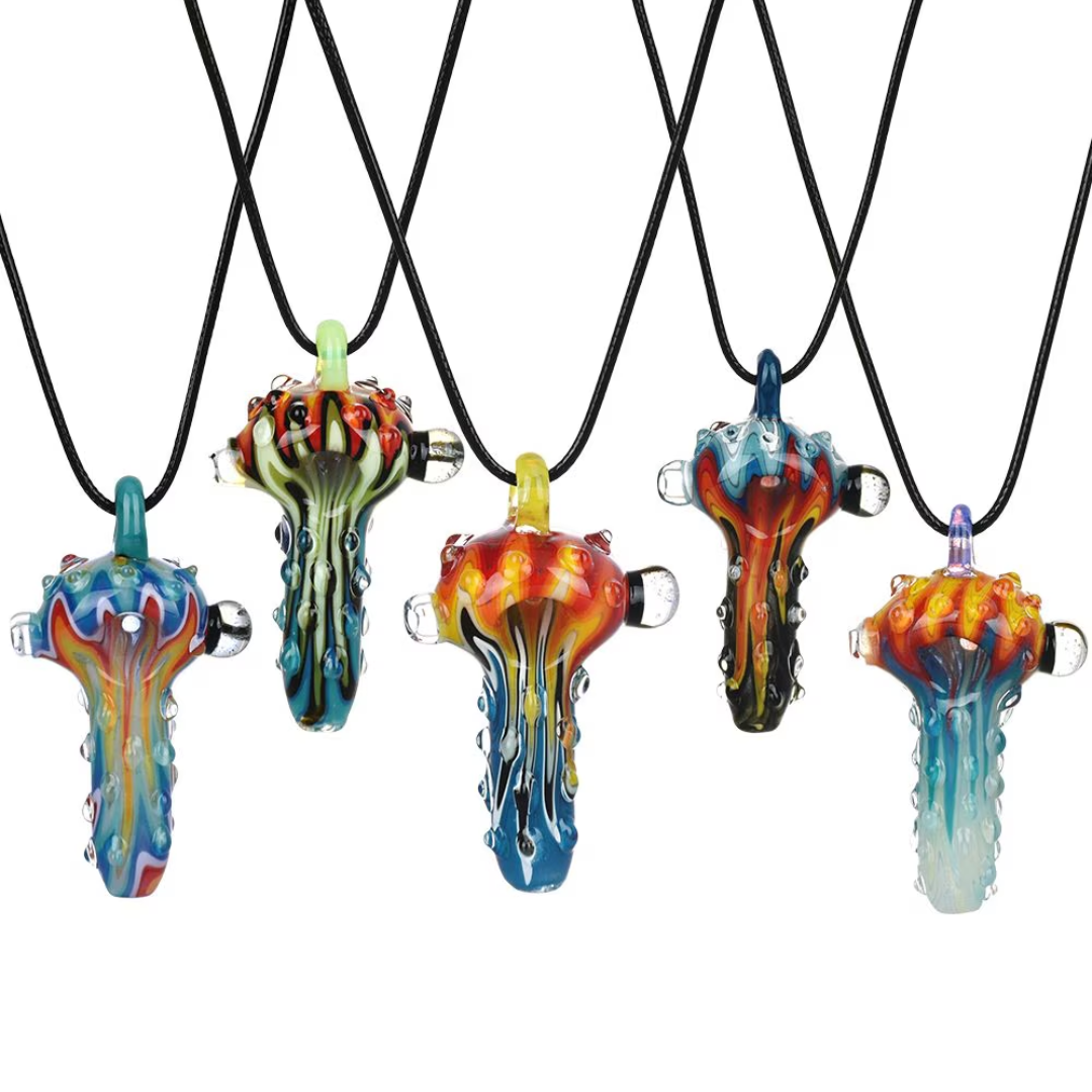 Photograph of product: AFG | Spoon Pipe Glass Pendant Necklace 2.75" Assorted Colors