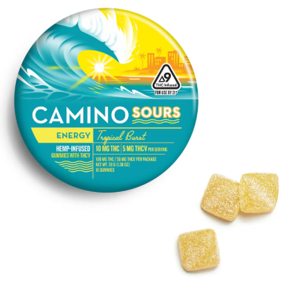 Photograph of product: Sours Tropical Burst | 100mg THC  50mg THCV | Camino