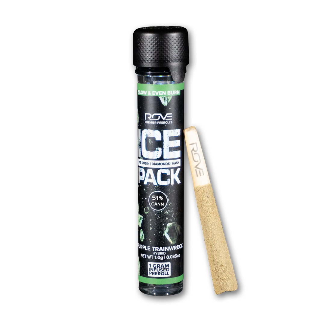 Photograph of product: Rove Purple Trainwreck Ice Packs Infused Pre-Roll 1g
