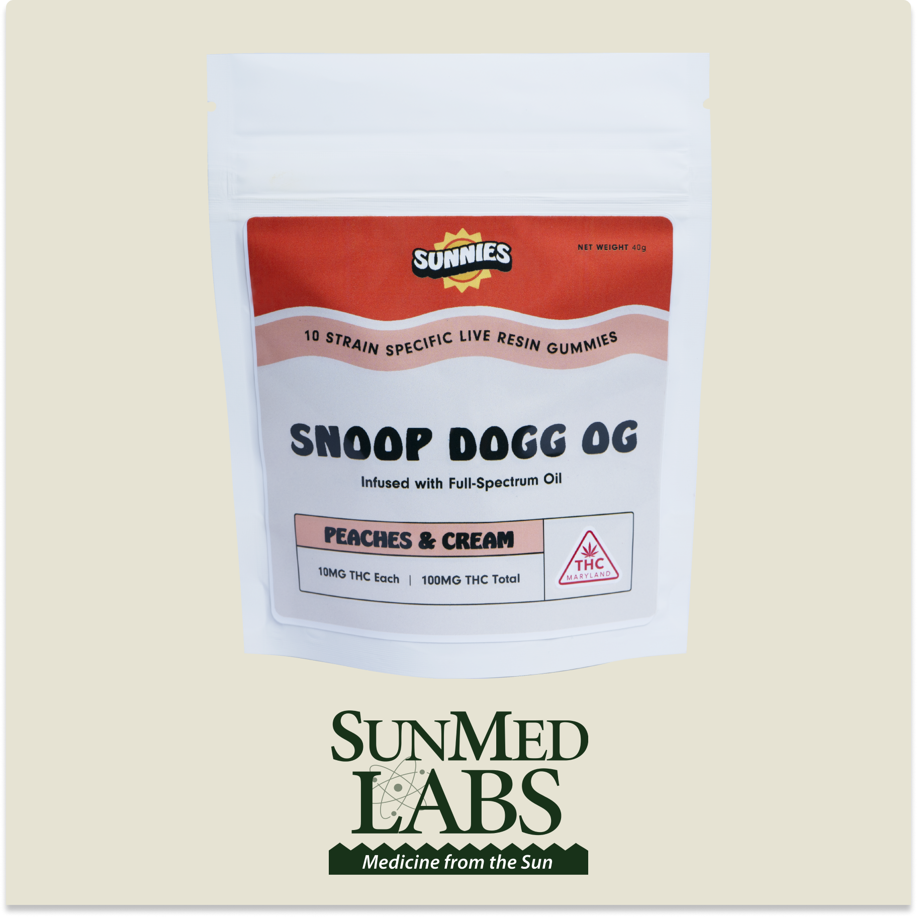 Photograph of Product: Snoop Dogg OG Peaches & Cream Live Resin Gummies 10mg x 10pk