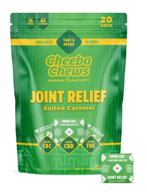 Photograph of product: Cheeba Chews - Salted Caramel Joint Relief 2:1:1 CBC:CBD:TH-oui 100mg 20pk Chews