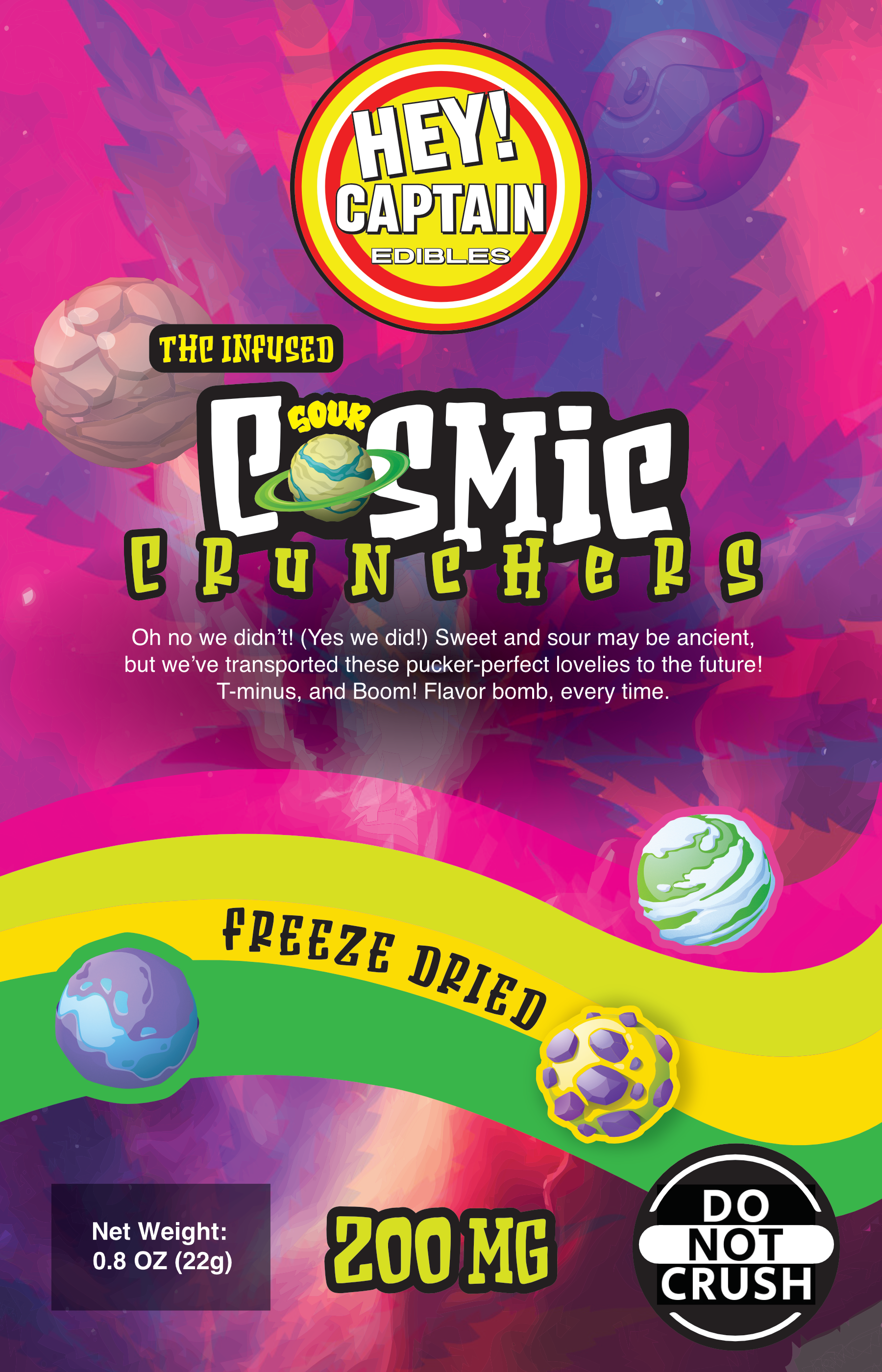 Photograph of product: Hey Captain | Sour Cosmic Crunchies | 200mg Freeze Dried Candy