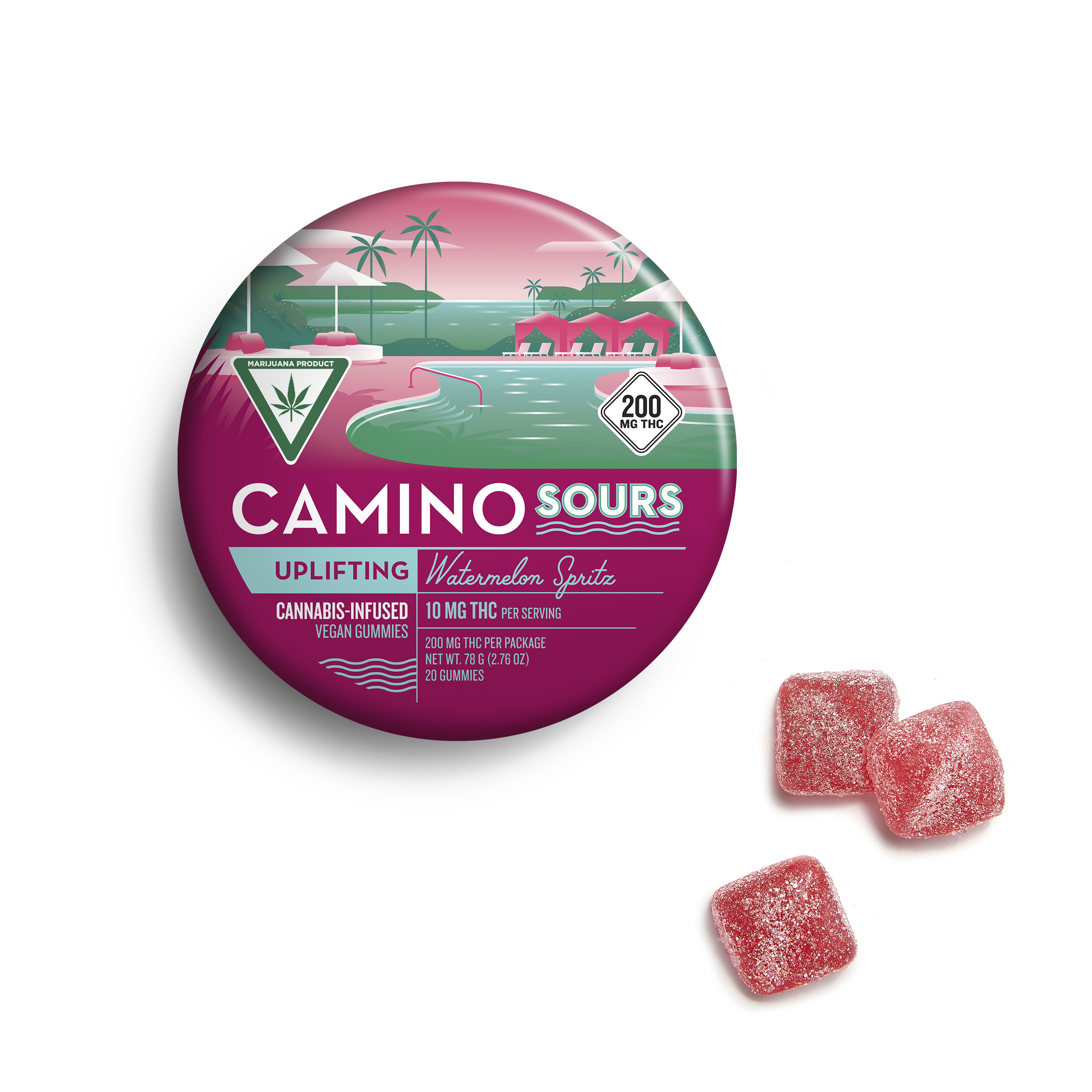 Photograph of Product: Camino Sours 'Uplifting' Watermelon Spritz High Dose Gummies [20pk] (200mg THC)