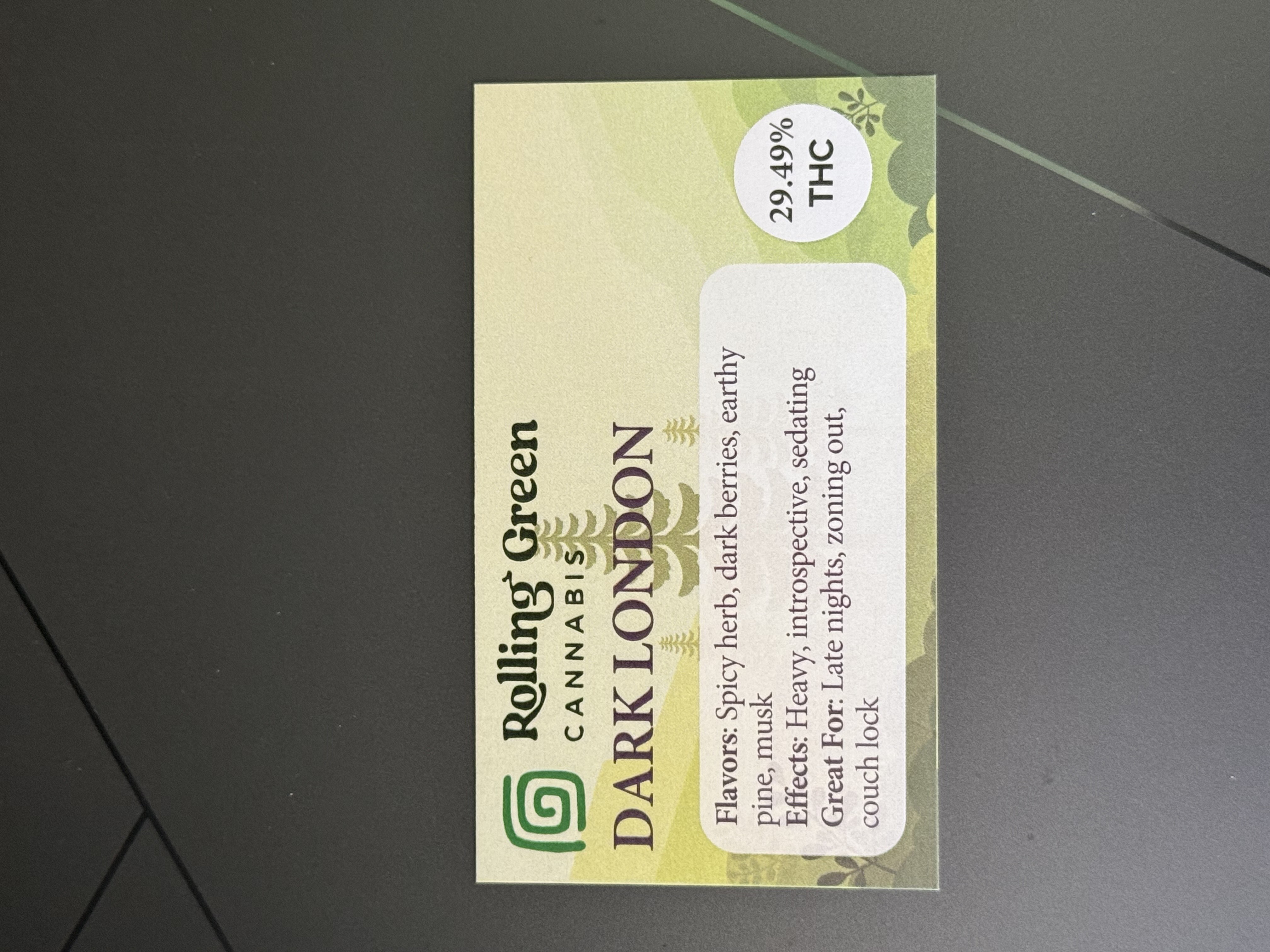 Photograph of product: Rolling Green Oui'd Flower - Dark London - 3.5g