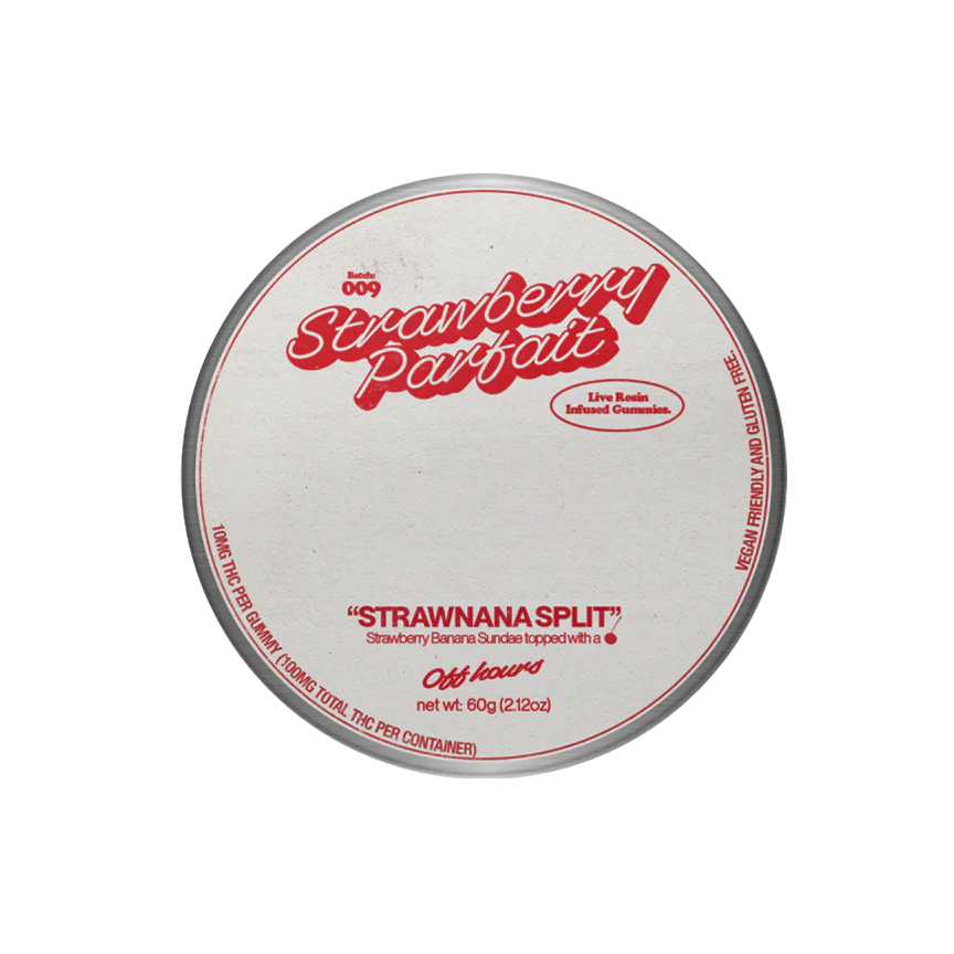 Photograph of product: OFF HOURS Live Rosin Infused Gummies - Strawberry Parfait - Strawberry Split- 10mg/pc