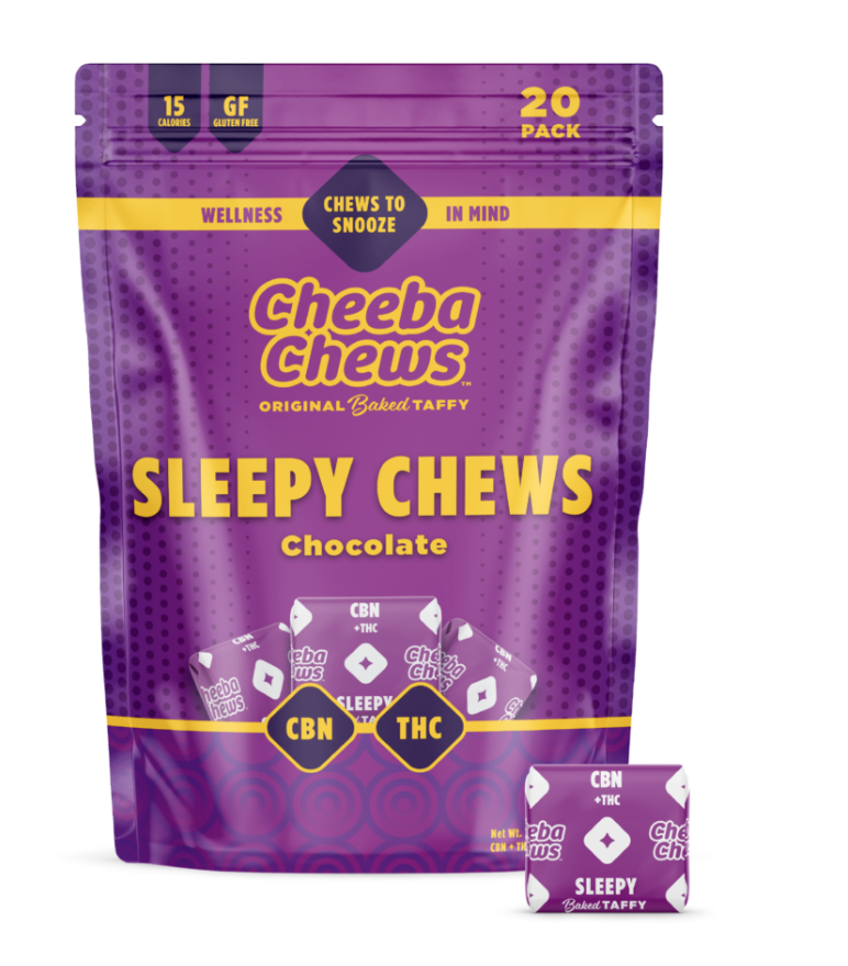 Photograph of product: 100mg - 10 Pack - Taffy - 2:1 TH-oui:CBN Chocolate - Sleepy - Cheeba Chews - REC