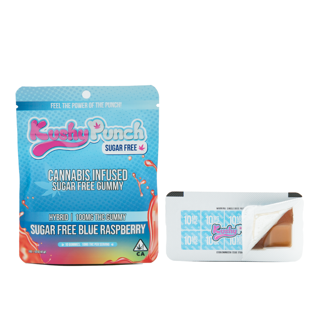 Photograph of product: BLUE RASPBERRY SUGAR FREE HYBRID GUMMY 100MG