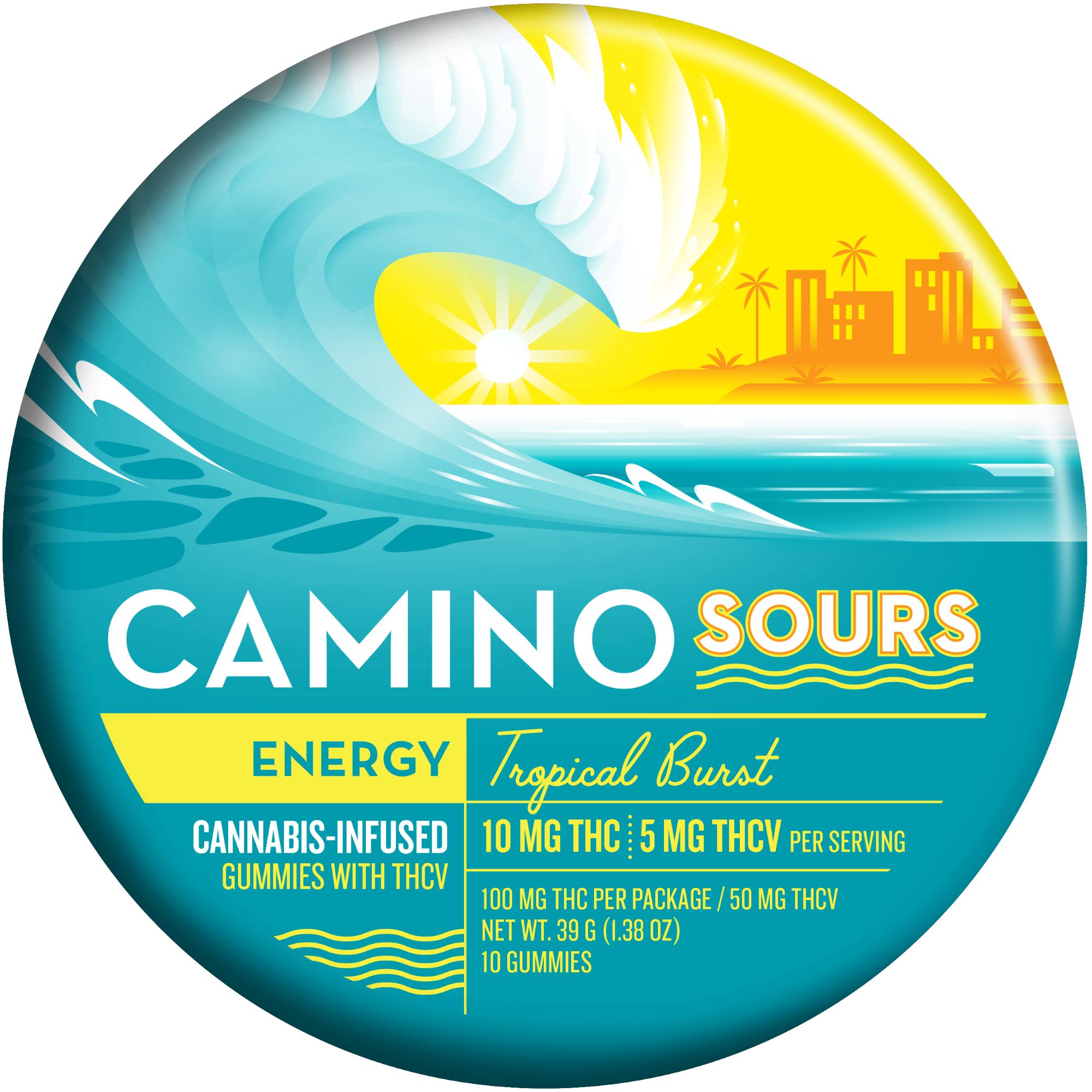 Photograph of product: 2:1 | Tropical Burst | 10mg THC x 5mg THCv | 10pk | Camino