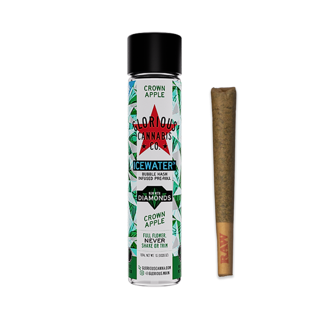 Photograph of product: Glorious | Crown Apple Icewater au chocolat & Diamonds Infused Pre-Roll | 1g