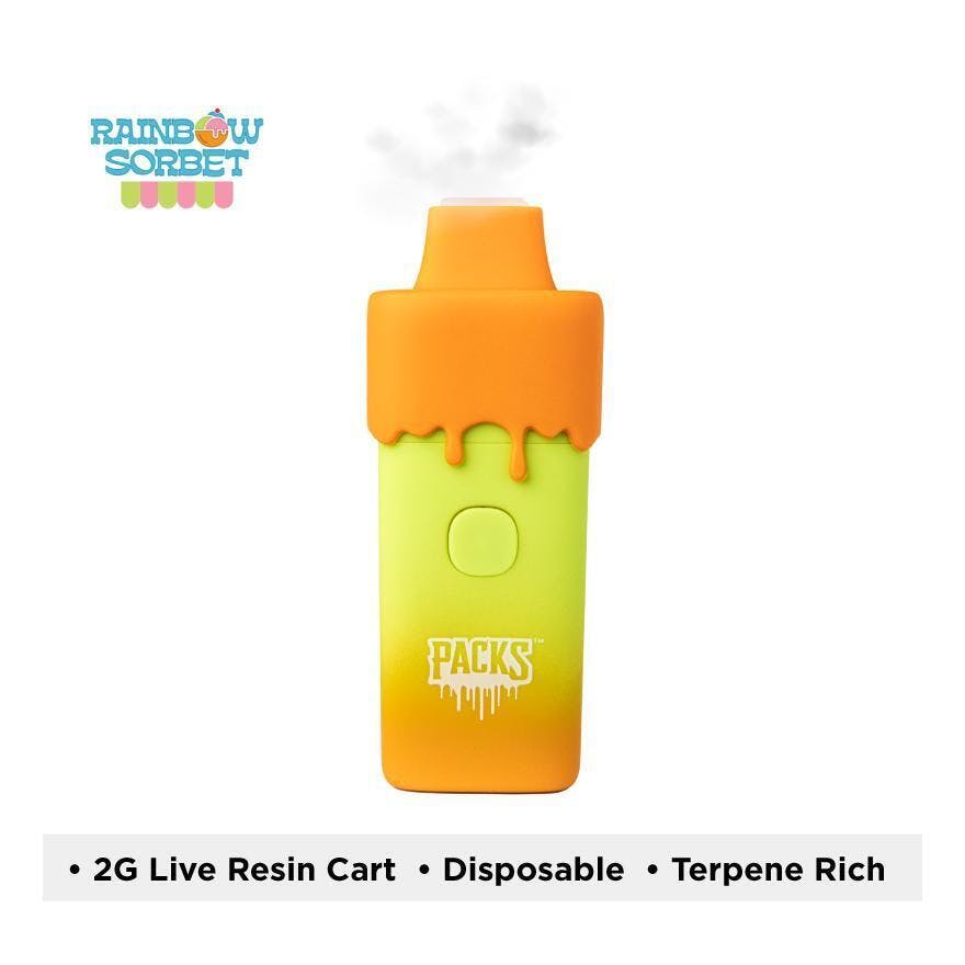 Photograph of product: Packspod Rainbow Sortbet Live Resin Cartridge 2g