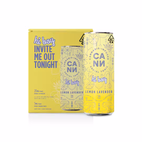 Photograph of product: CANN | Hi Boys | Lemon Lavender | 4pk (8oz) | 5mg each