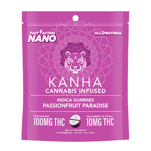 Photograph of product: NANO | Passionfruit Paradise | Indica | 100mg THC | 10-pack