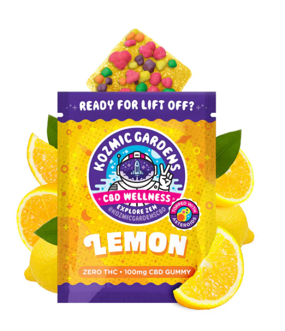Photograph of product: Kozmic Gardens - CBD Gummy With NERDS - Lemon (100mg)