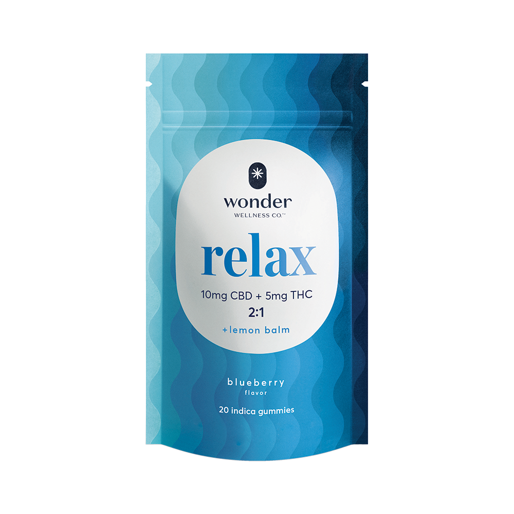 Photograph of product: Wonder | Blueberry |  200mg - 2:1 - 10mg CBD: 5mg TH-oui - 40pk Relax Gummies | REC