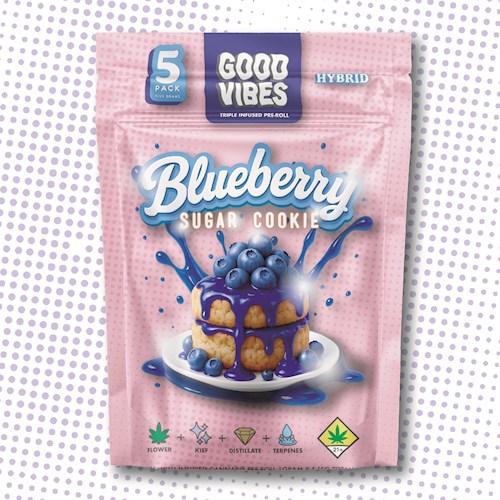 Photograph of product: Good Vibes | Blueberry Sugar Cookie | Triple Infused Pre-Rolls | 5 x 1g