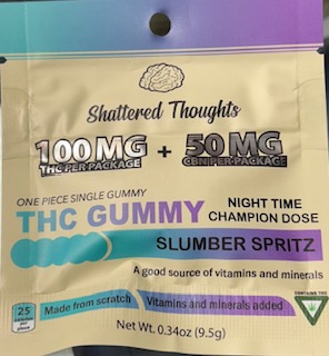Photograph of product: Slumber Spritz - 100mg TH-oui 50mg CBN Gummy by Shattered Thoughts
