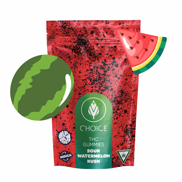 Photograph of product: Choice | Super Sour Watermelon Kush | 200MG Gummies
