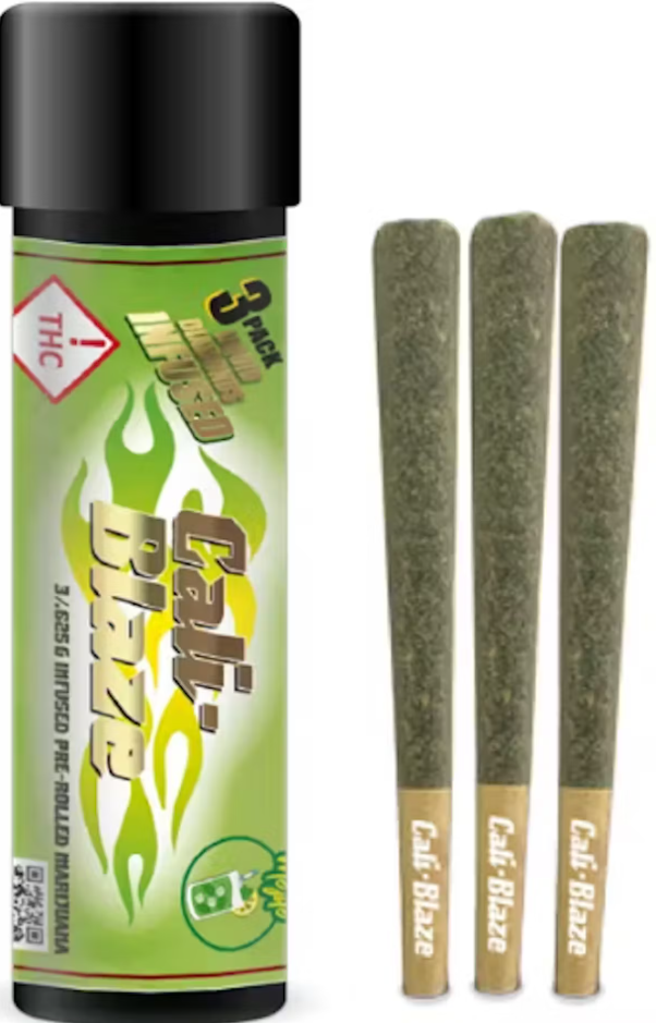 Photograph of product: CALI-BLAZE MOJITO TARANTULA LIQUID DIAMONDS INFUSED PREROLL PACK (3X1G) 3G