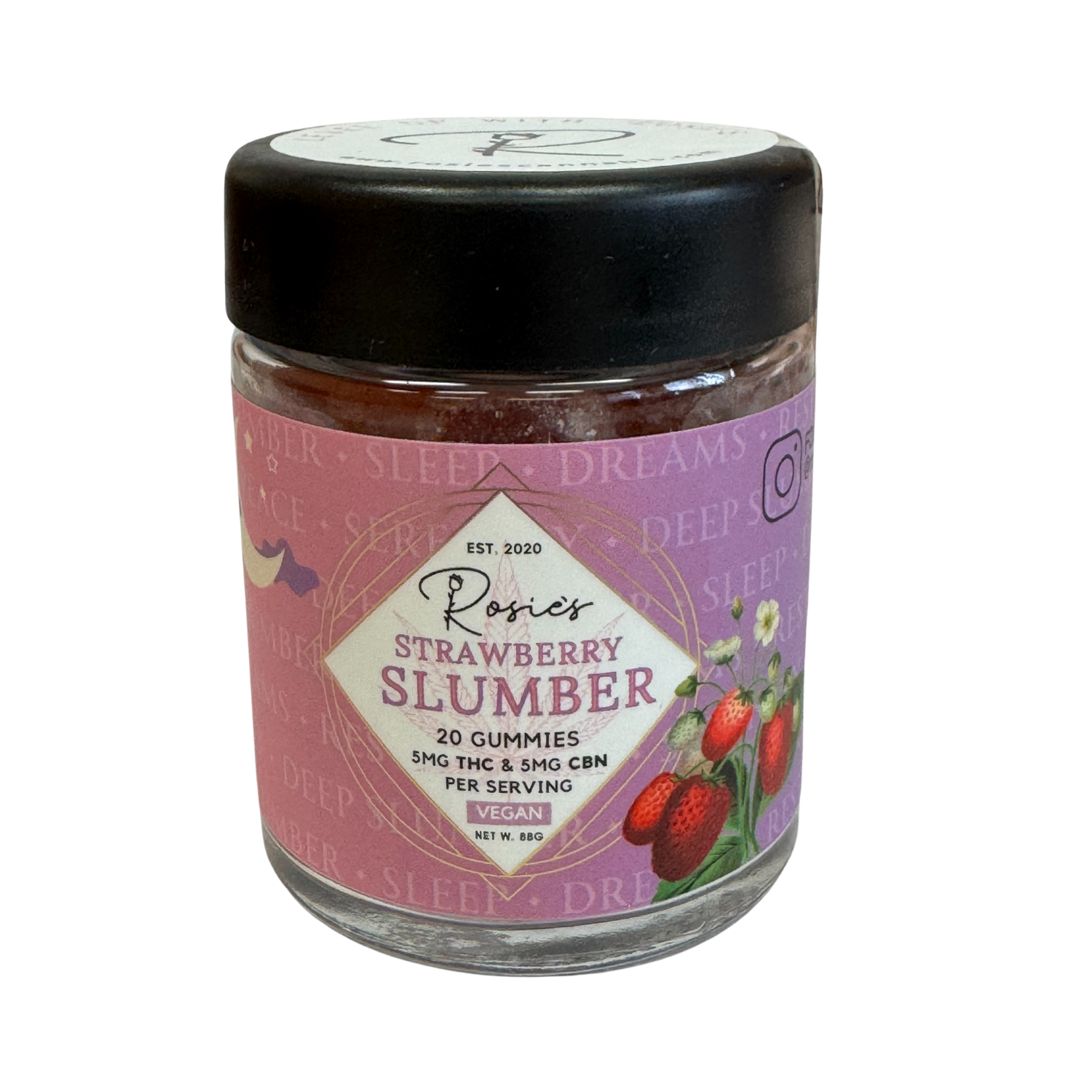 Photograph of product: Strawberry Slumber TH-oui & CBN Gummies | 100mg | Rosie's