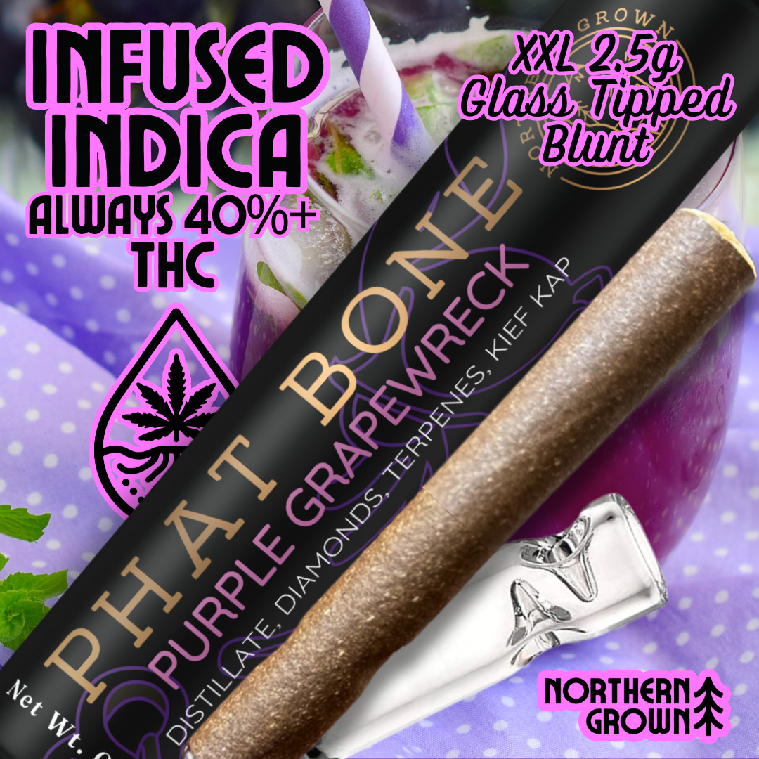 Photograph of product: Phat Bone | Purple Grapewreck Infused Diamond and Kief Blunt | 2.5g