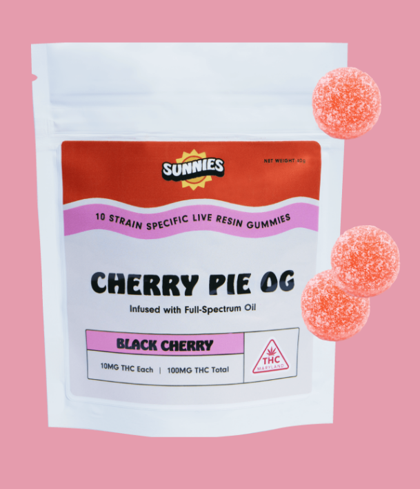 Photograph of product: Sunnies Cherry Pie OG Live Resin Gummies 10mg