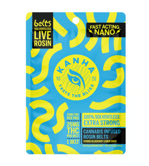 Photograph of product: KANHA Gummy Belt 25mg Live Rosin: Blueberry Lemon Drop 1pc