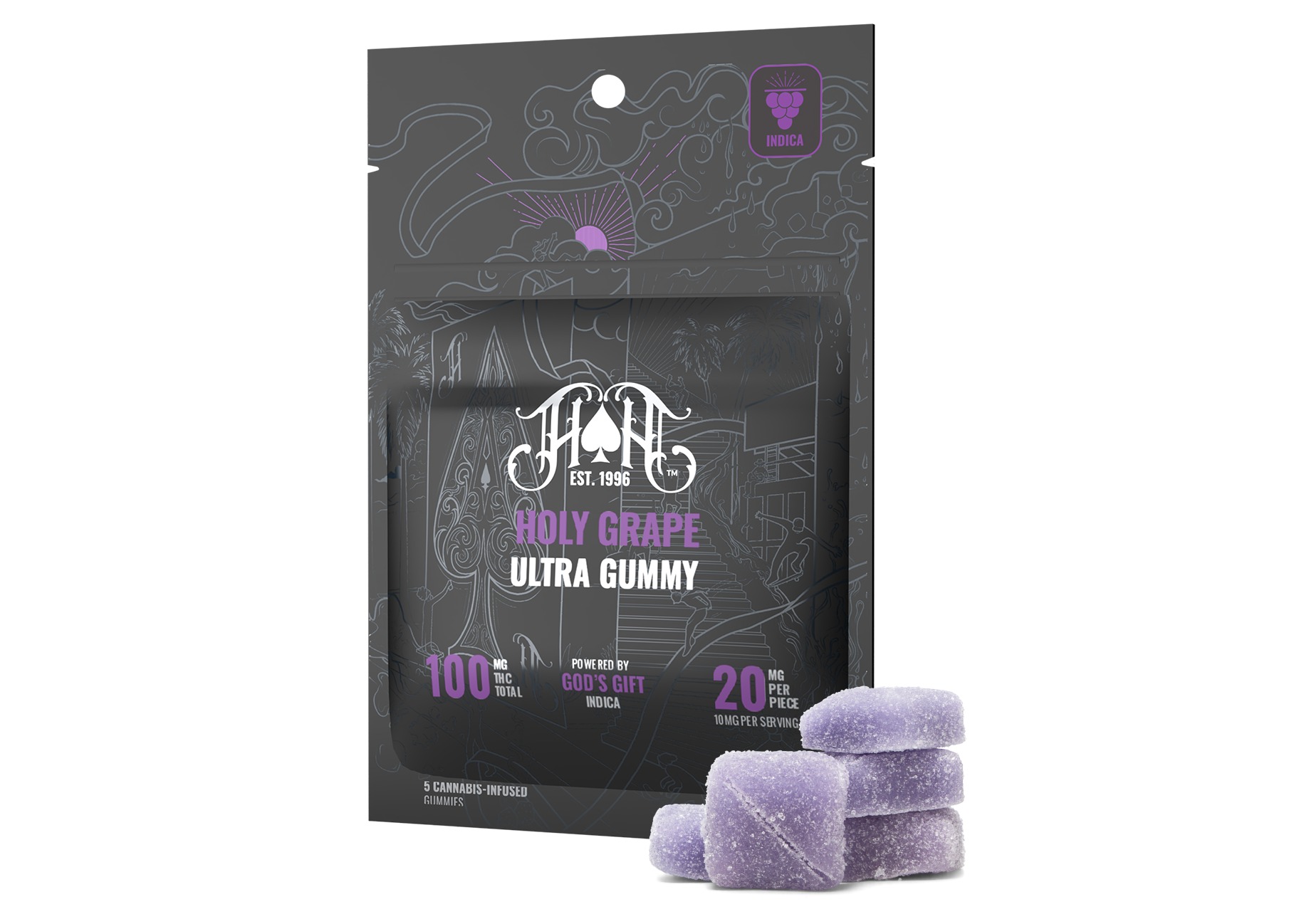 Photograph of product: Heavy Hitters | Holy Grape | Ultra Gummy 10mg/Serving | 5pk