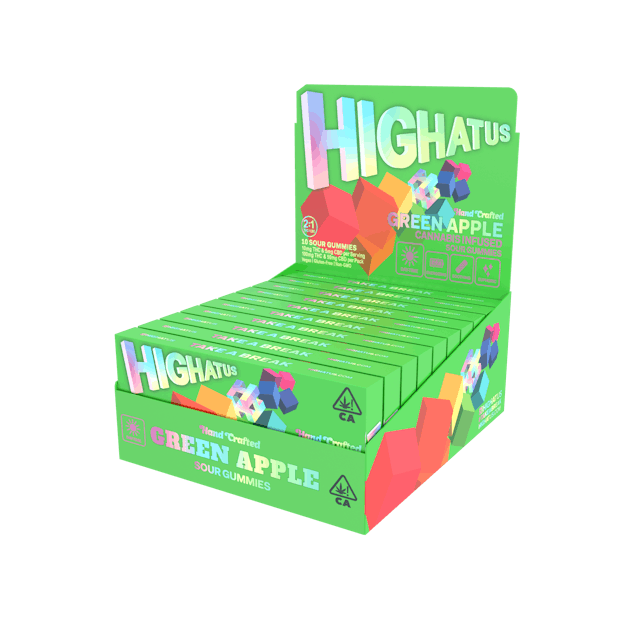 Photograph of product: Green Apple CBD - Sour Gummies - Highatus -  10pk - 