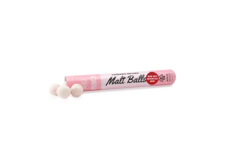Photograph of product: Punch Edibles & Extracts | Strawberry White Chocolate Solventless Malt Balls | 100mg