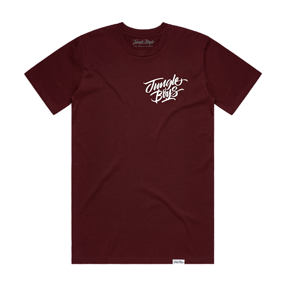 Photograph of product: Jungle Boys Clothing | Corner Stacked Tee (Burgundy/White)